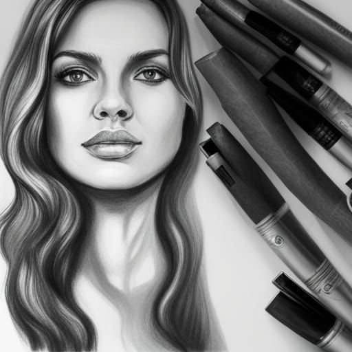 Detailed Charcoal Line Art of a Beautiful Woman