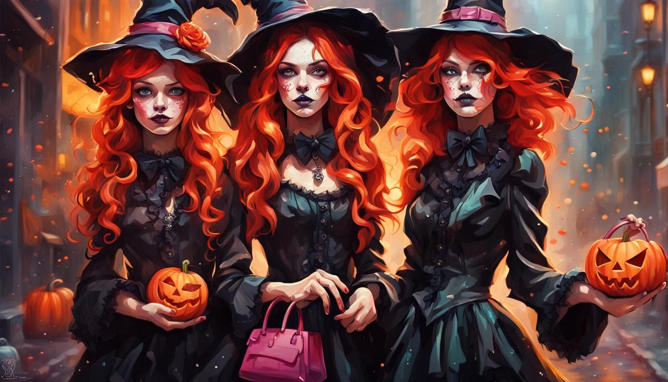 Art Deco Halloween Witches Trick or Treating