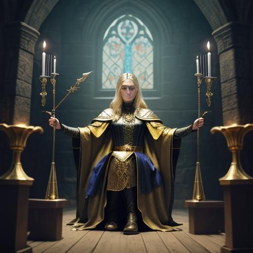 Young Witch Casting Magic in Medieval Lair