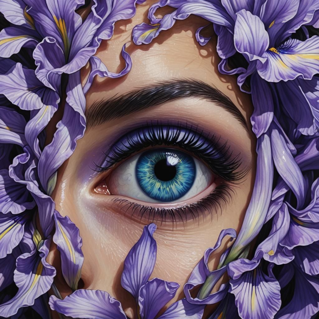 Hyperrealistic Portrait: Periwinkle Eye with Neon Highlights