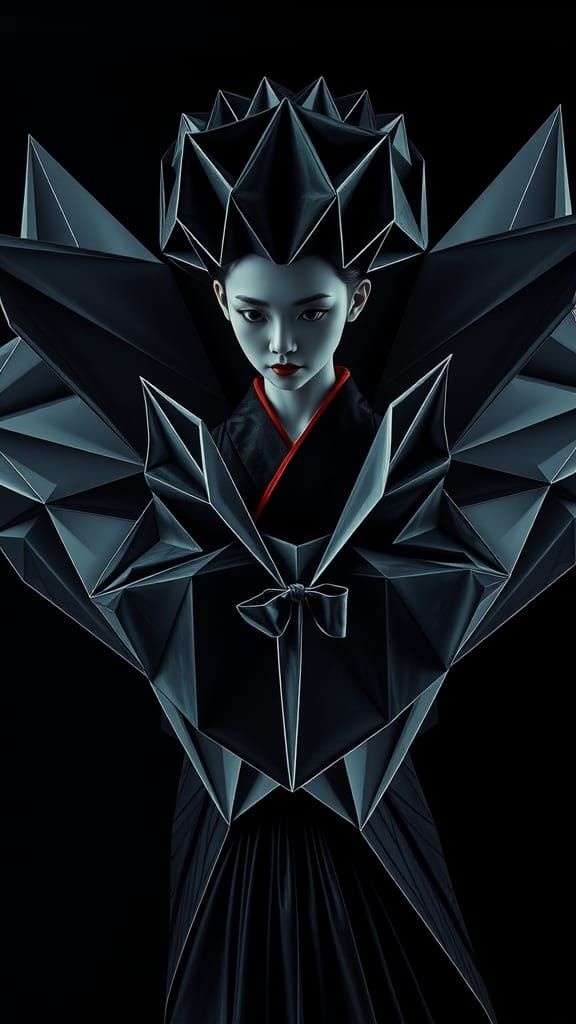 Black Lotus Origami Woman in Cubist Kimono