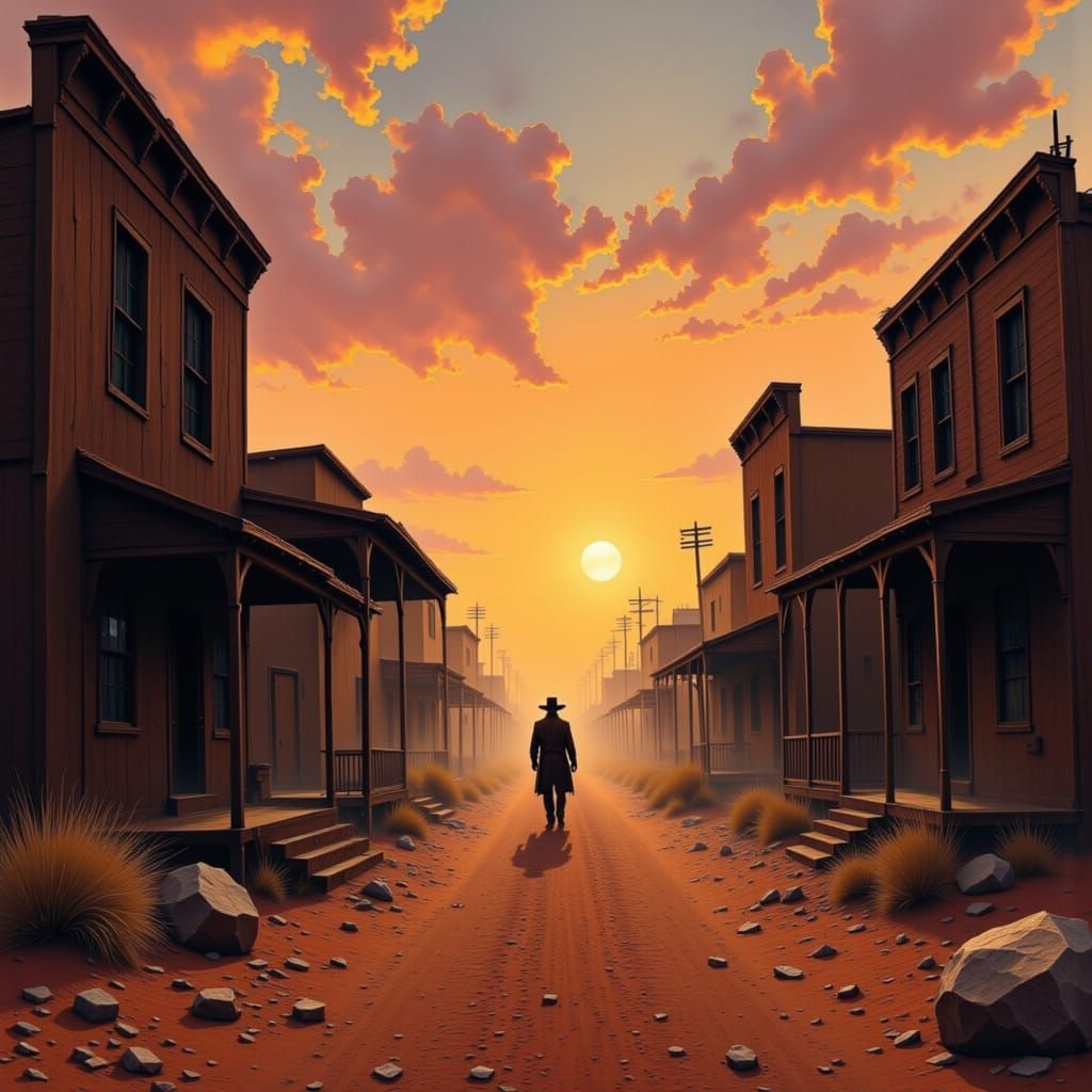 Dusty Old West Town Sunset Concept Art