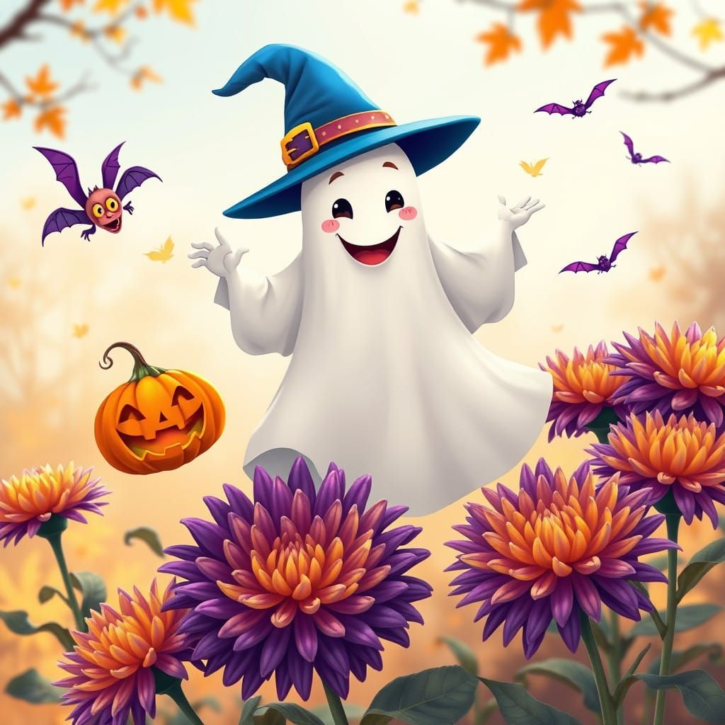 Whimsical Ghost in Sunny Autumn Wonderland