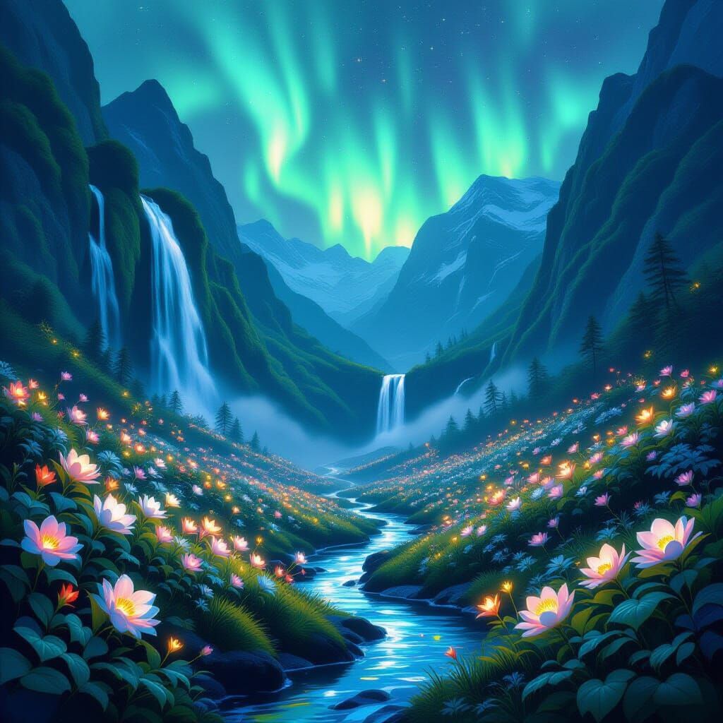 Luminous Flowers in a Hidden Valley Landscape
