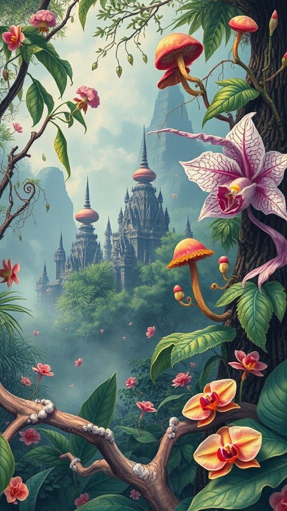 Surreal Jungle Paradise in Hyperrealistic Digital Style