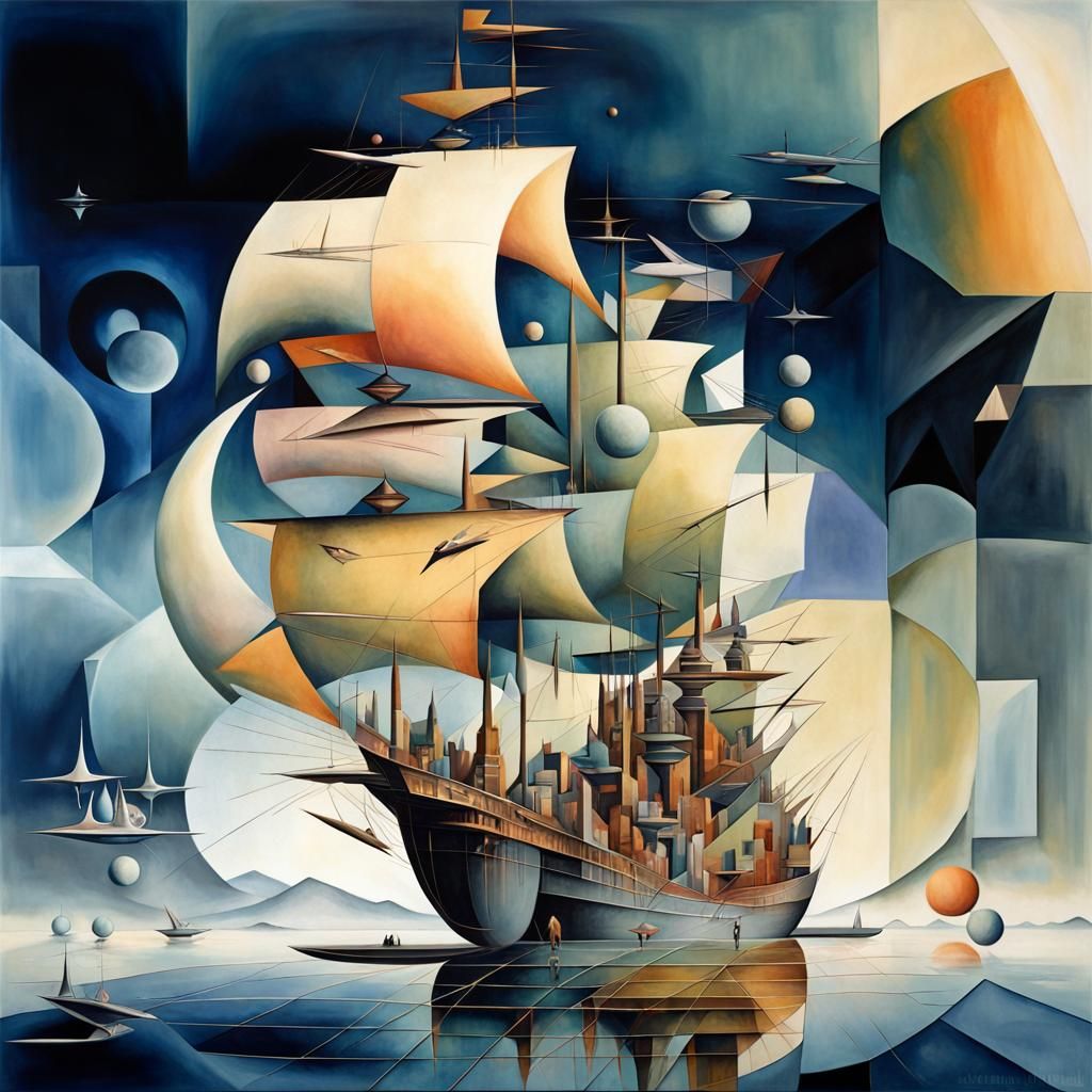 Retro Science Fiction Mural in Art Deco Style