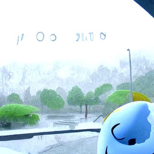 Stylized Cartoon Figure Caught in the Rain