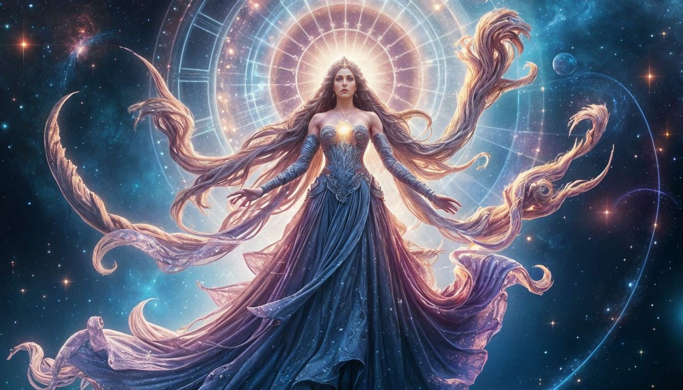 Ethereal Goddess of the Cosmos in Vibrant Astral Space