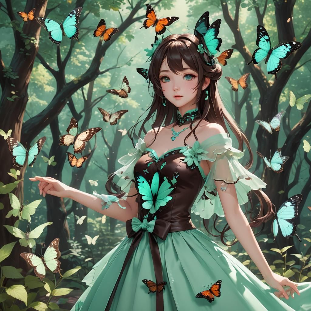 Mint and Chocolate Anime Girl in Candy Forest