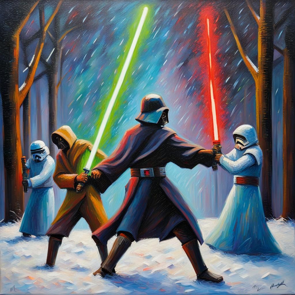 Star Wars Lightsaber Fight in Expressionist Style