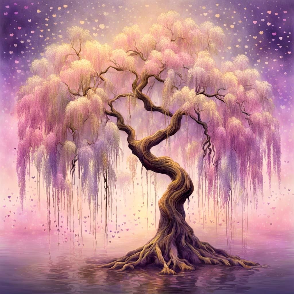 Surreal Pastel Willow Tree in Whimsical Style
