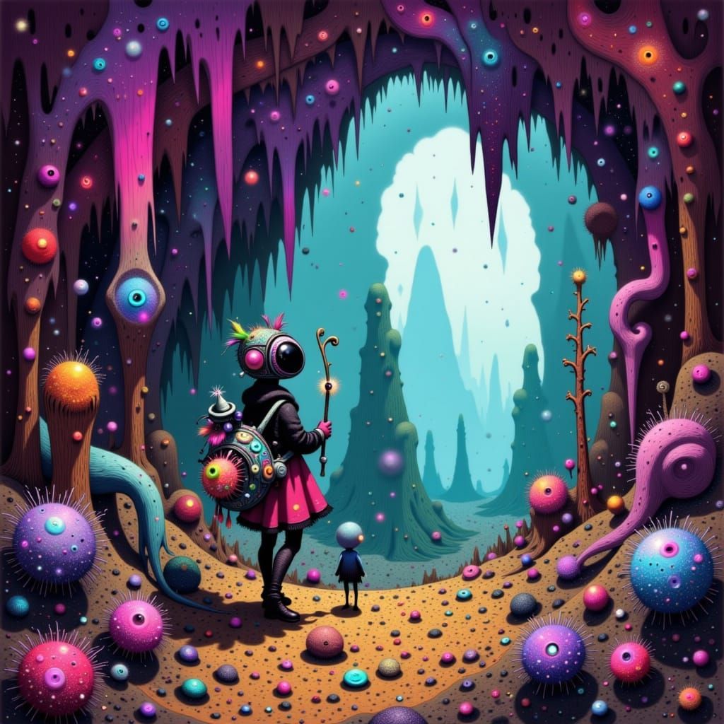 Adventurer Explores Vibrant Cave Art