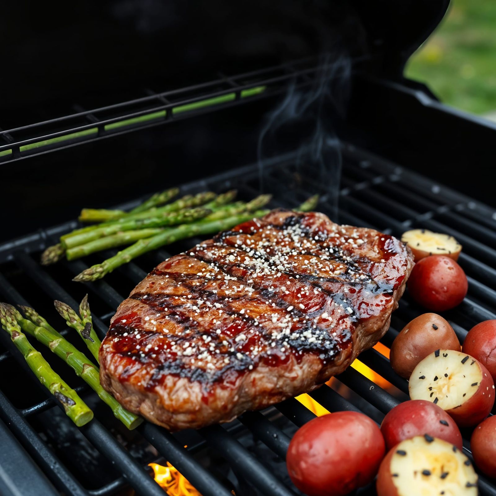 Grilled Sirloin Steak with Asparagus and Potatoes