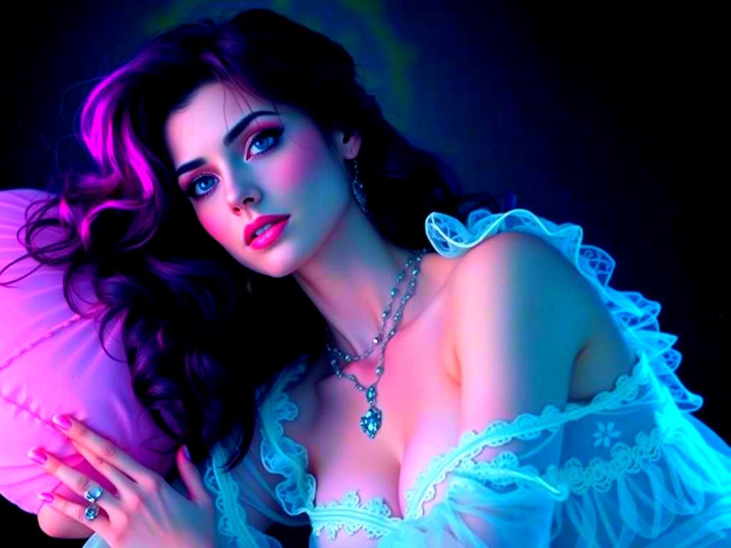 Gothic Woman in Psychedelic Bioluminescent Setting