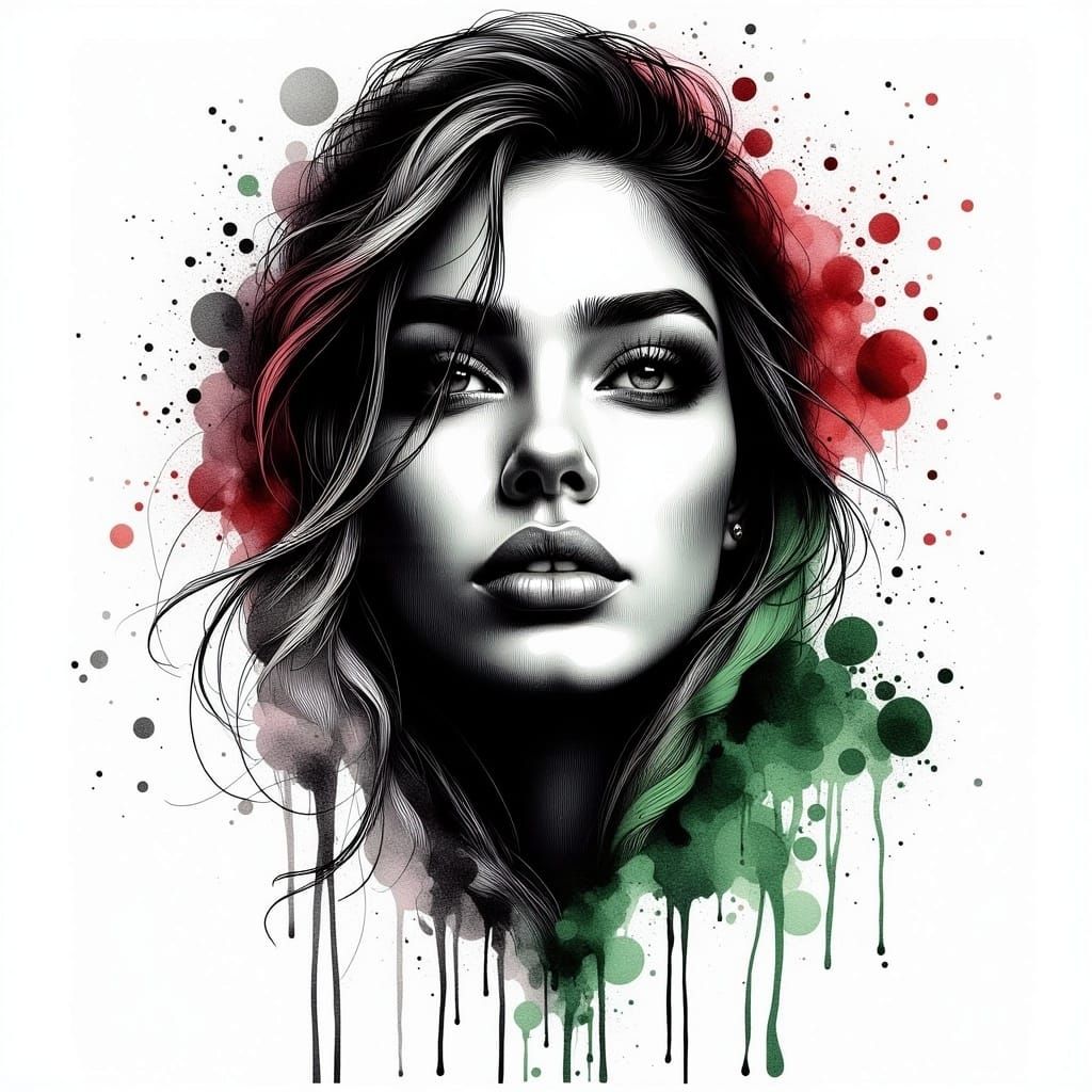 Palestinian Woman in Moody Watercolour Ink Portrait