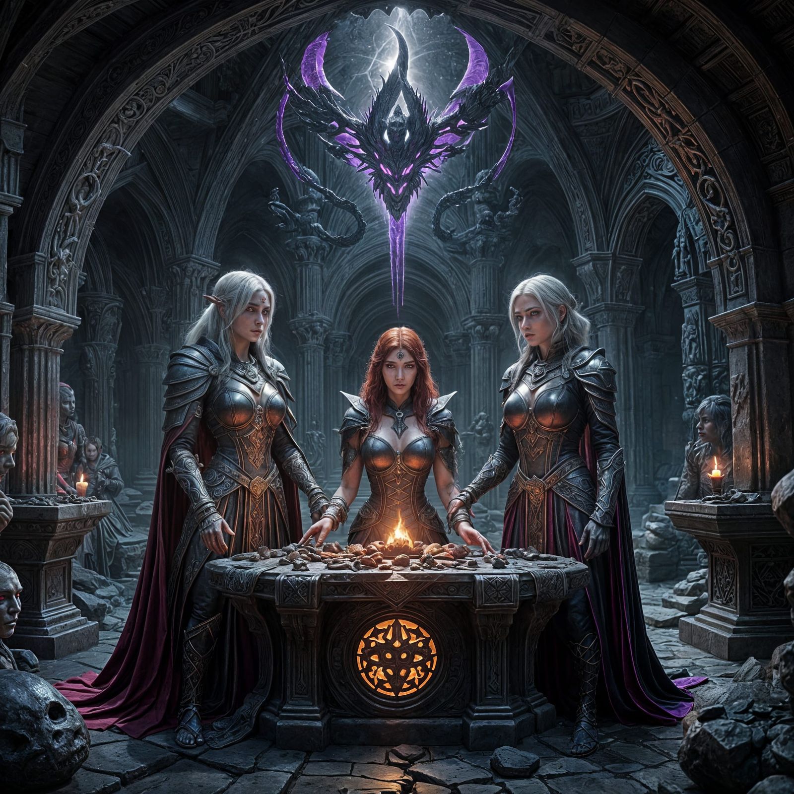 Underdark Ritual Scene with Drow Priestesses in 3D