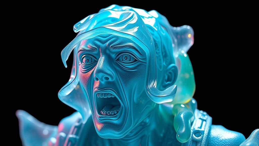 Terrified Adventurer Transformed Into Sea Glass Sculpture