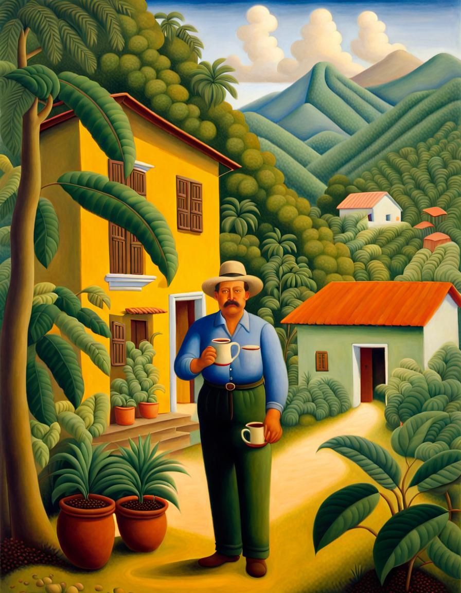 Coffee Farmer's Mountain Home: A Figurative Oil Painting