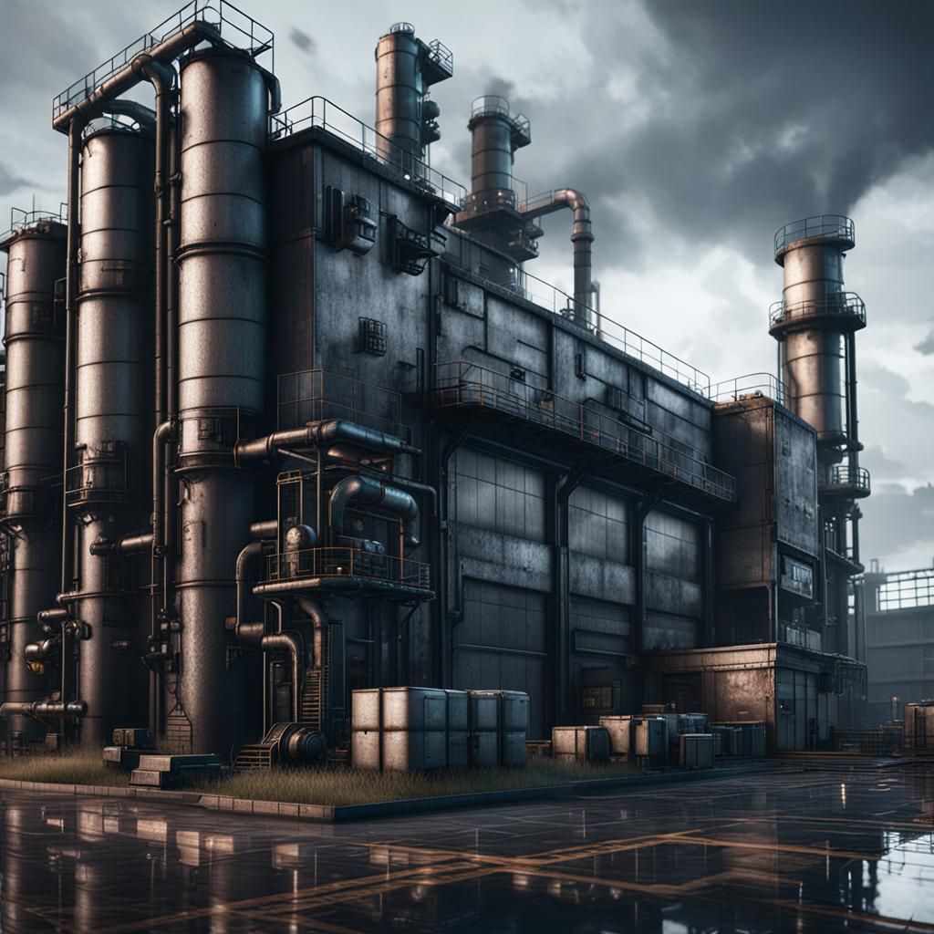 Gloomy Industrial Factory Exterior in Cinematic 3D