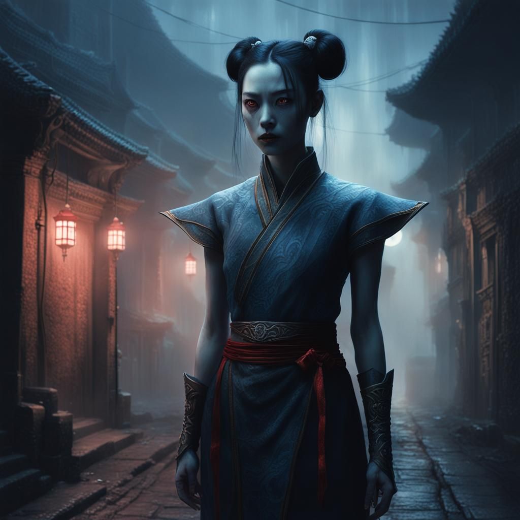 Chinese Vampire Chun-Li in Dark Fantasy Art