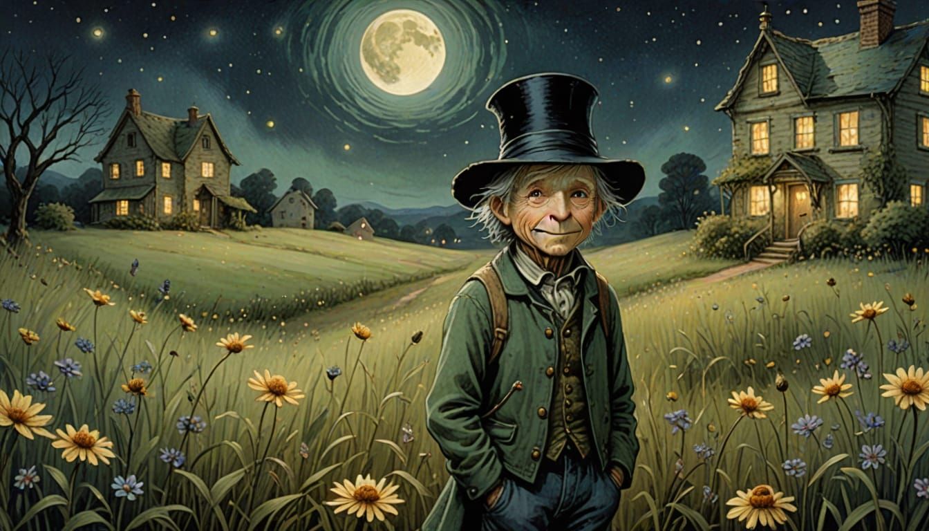 Whimsical Children's Book Illustration of Moonlit Magic