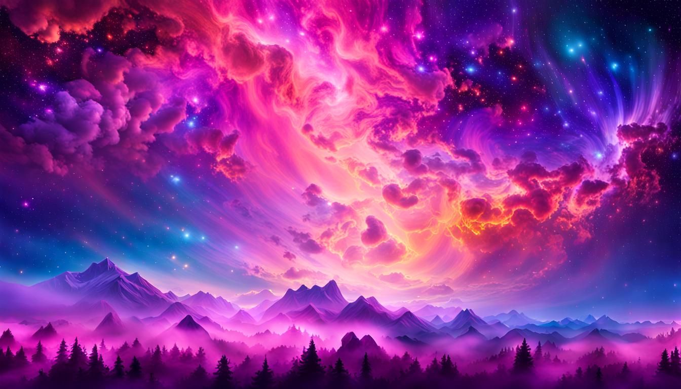 Vibrant Celestial Vista in Abstract Expressionist Style