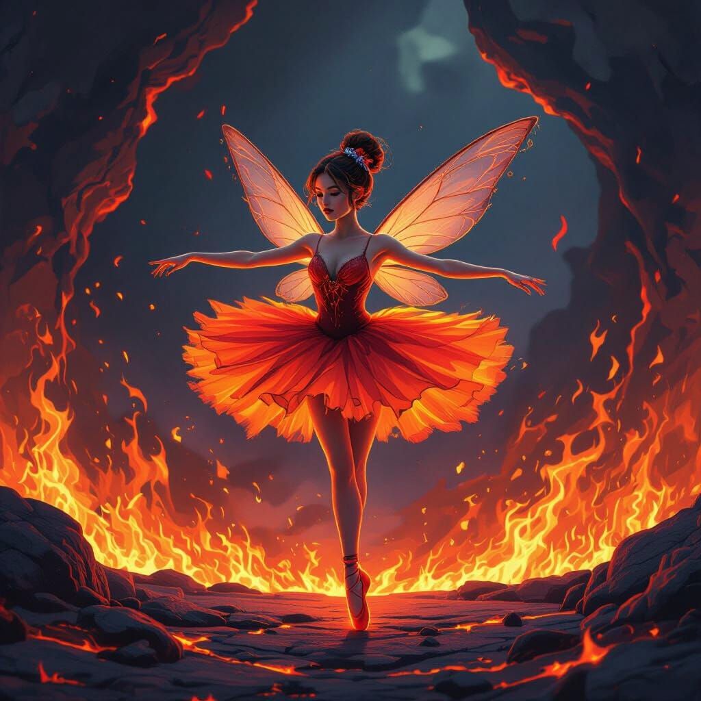 Fiery Ballerina Fairy Dance in Molten Lava