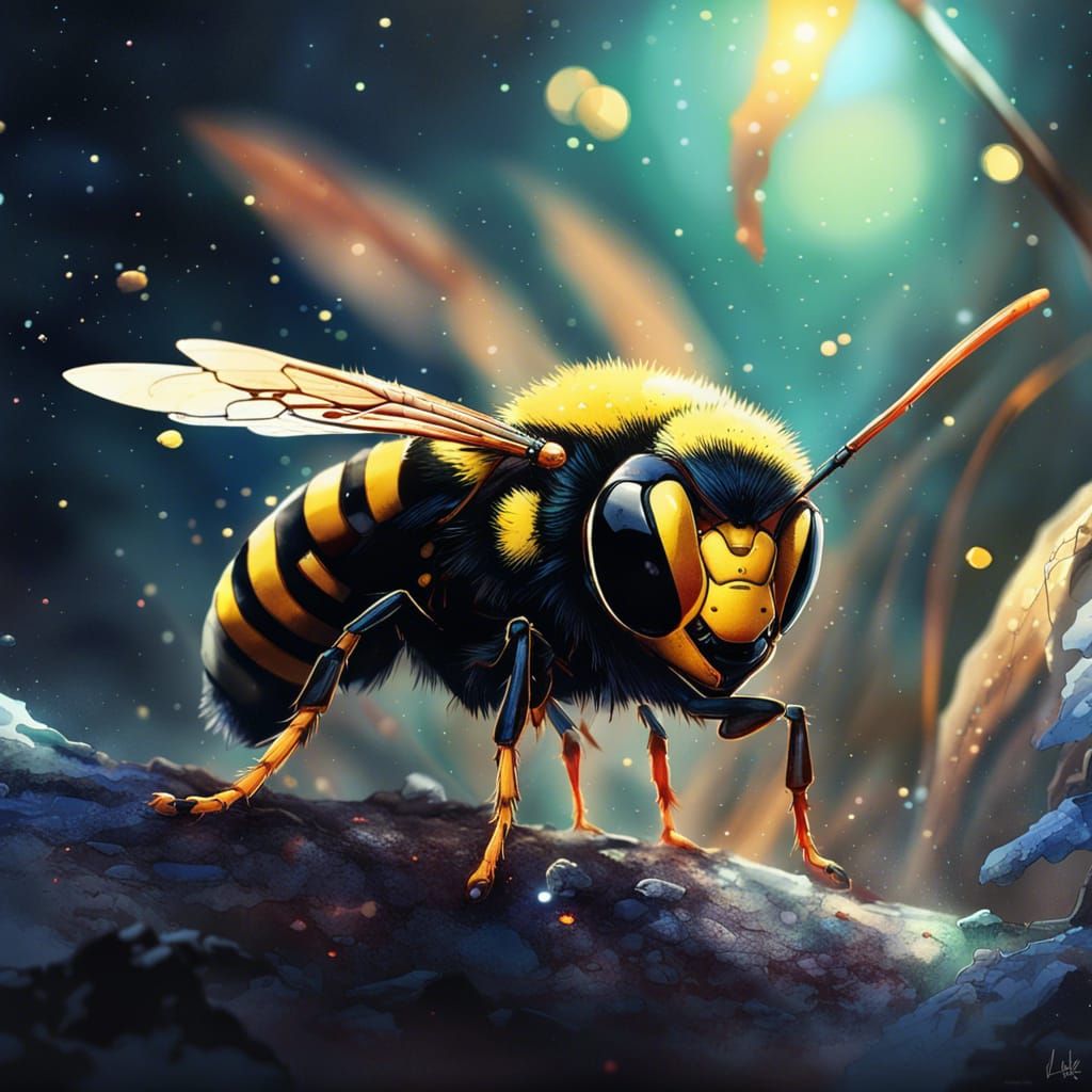 Adorable Wasp in Space, Watercolor Art