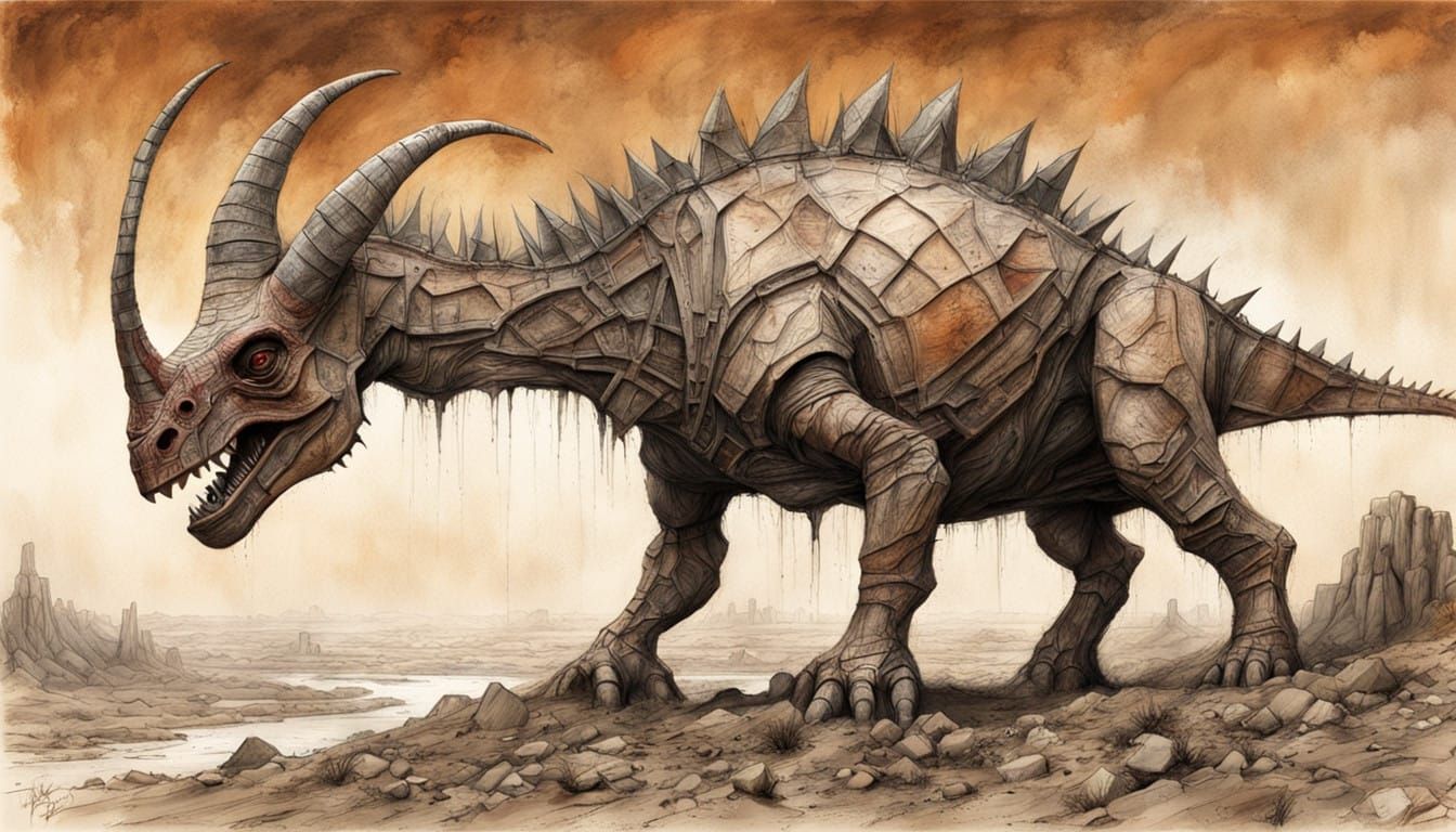 Dynamic Clay Triceratops in Desolate Landscape