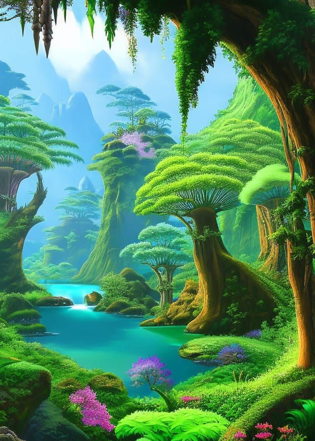 Pandora Planet Landscape with Bioluminescent Flora and Fauna