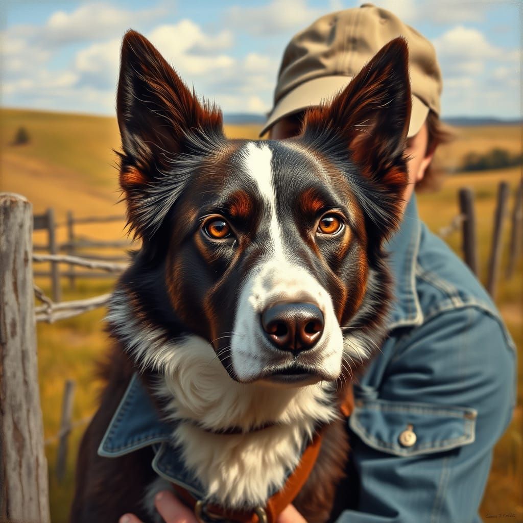 Intense Border Collie Portrait in Realistic Rural Landscape