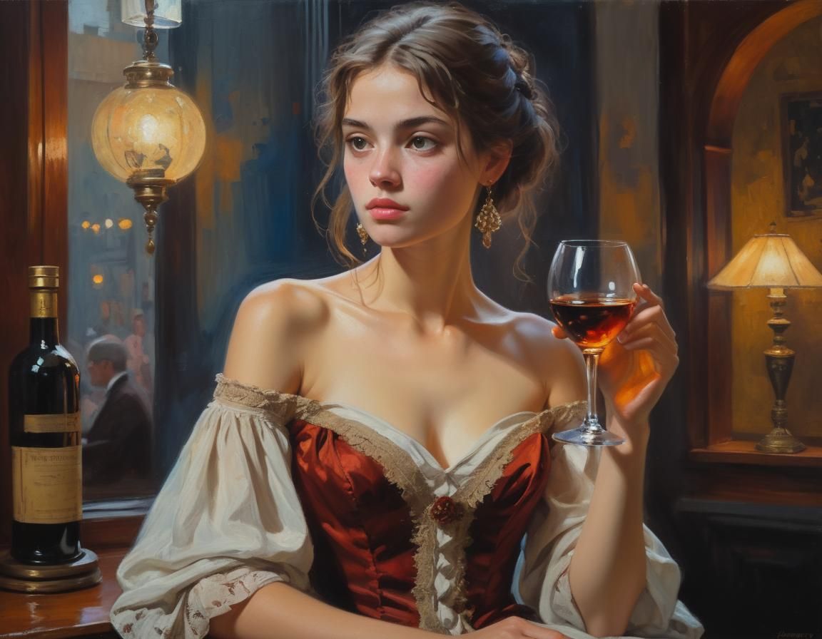 Young Woman in Oil Painting Style