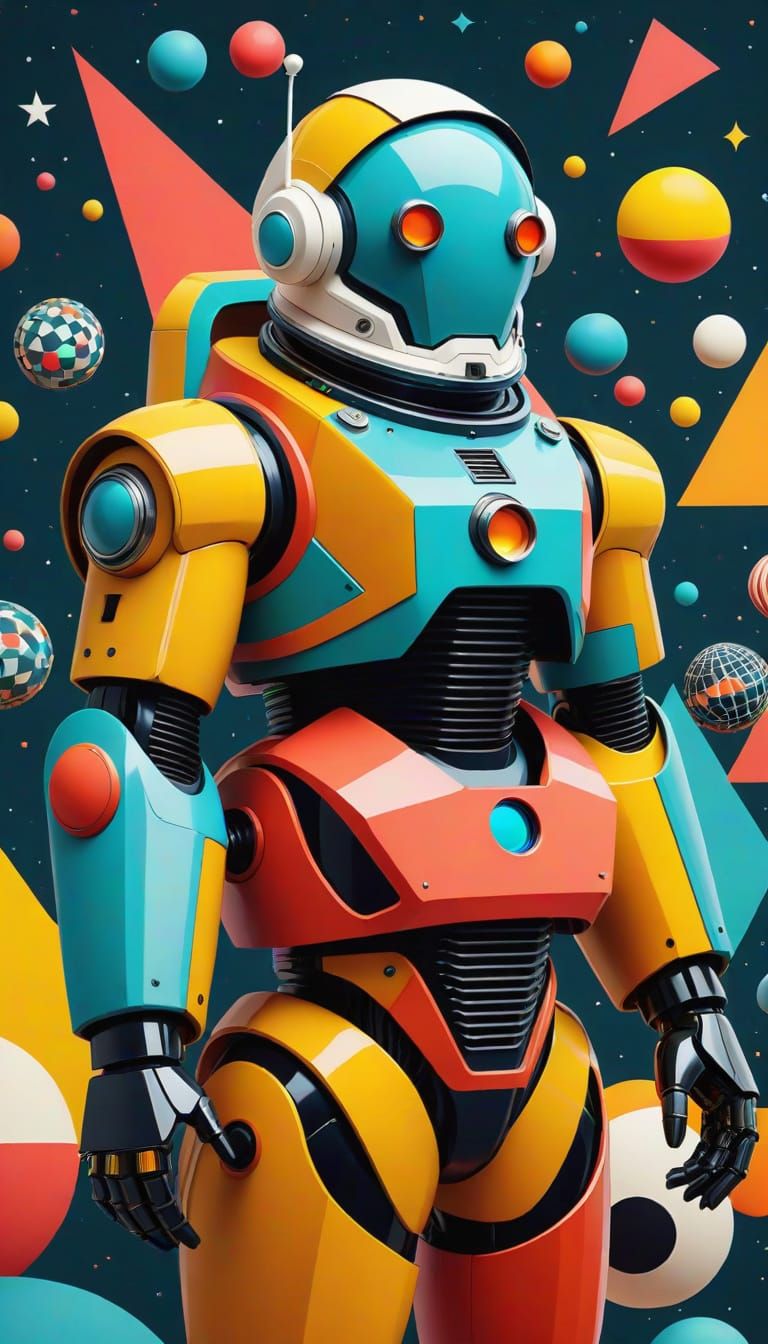 Retro-Futuristic Spacesuit Pin-Up in Vibrant Collage Style