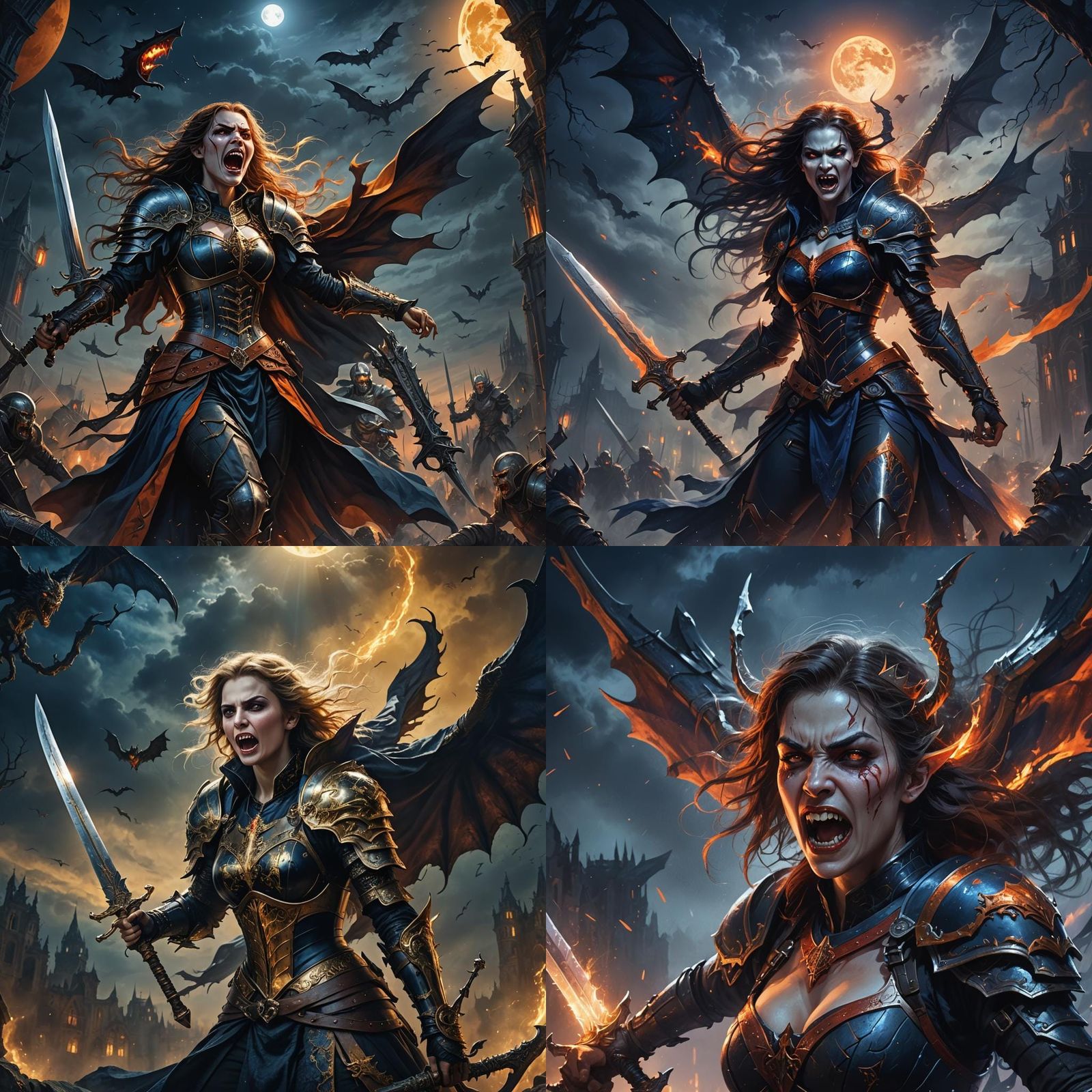 Vampire Valkyrie Screaming at Night Sky