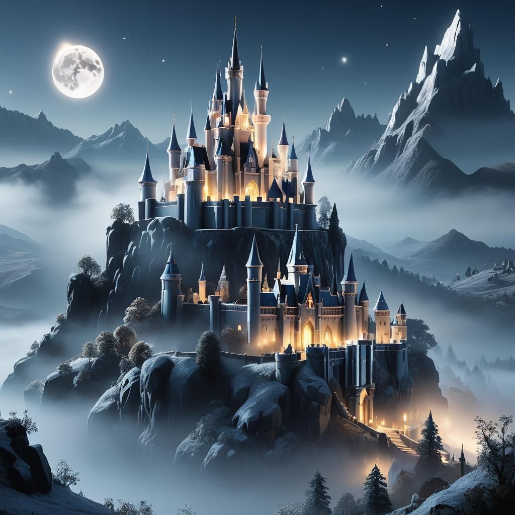 Shining Crystal Fairytale Castle in Moonlight