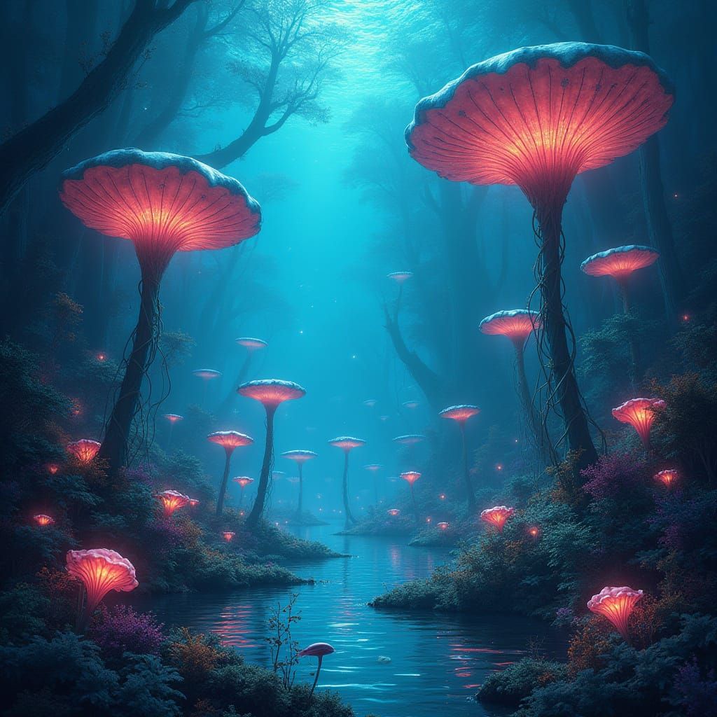 Underwater Forest of Gargantuan Flowers in Vibrant Colors