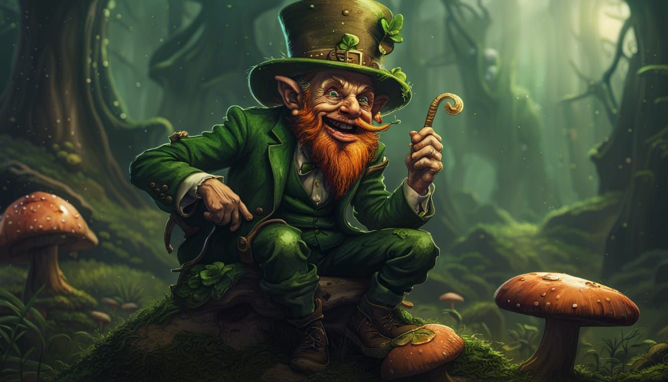 Drunk Leprechaun on Mushroom: Fantasy Concept Art