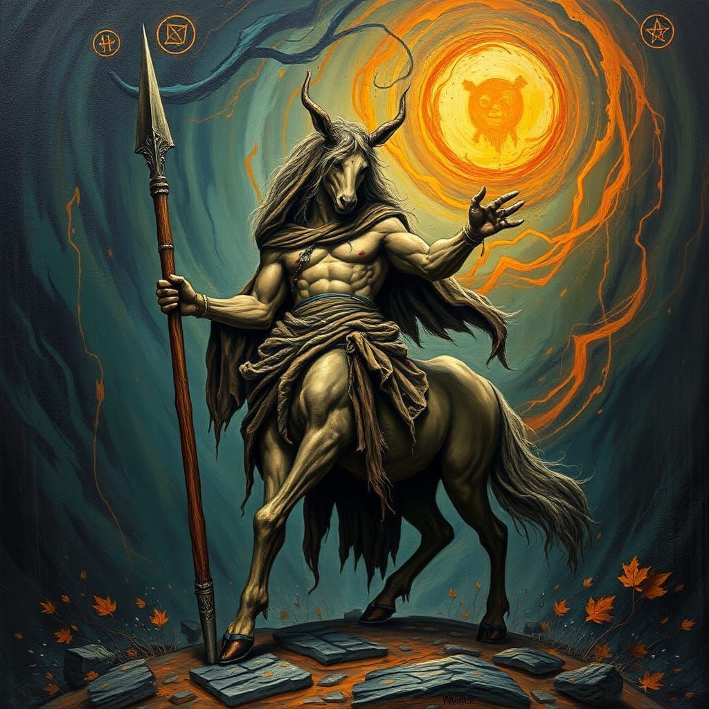 Centaur in Dark Fantasy Realm as Impasto Art