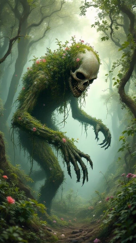 Ethereal Zombie Emerges from Floral Apocalypse in Impression...