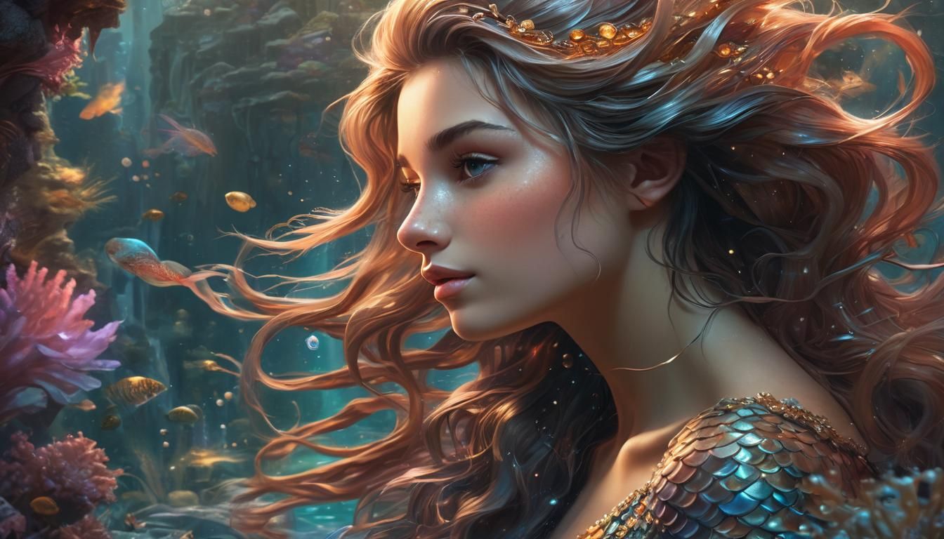 Mystical Mermaid in Underwater Kingdom, Fantasy Art