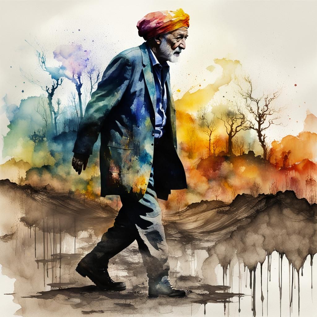 walking old man with a turban