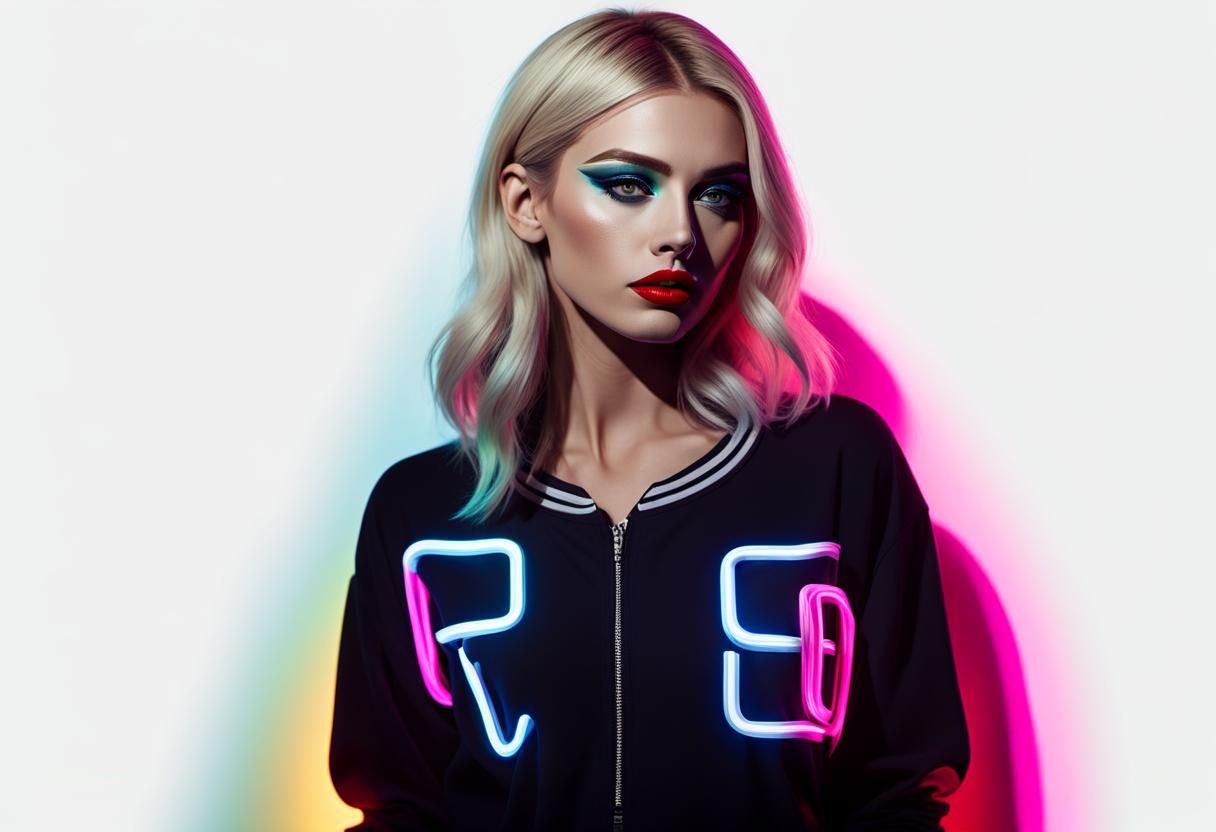 Elegant Los Angeles Hipster Girl in Neon Lighting