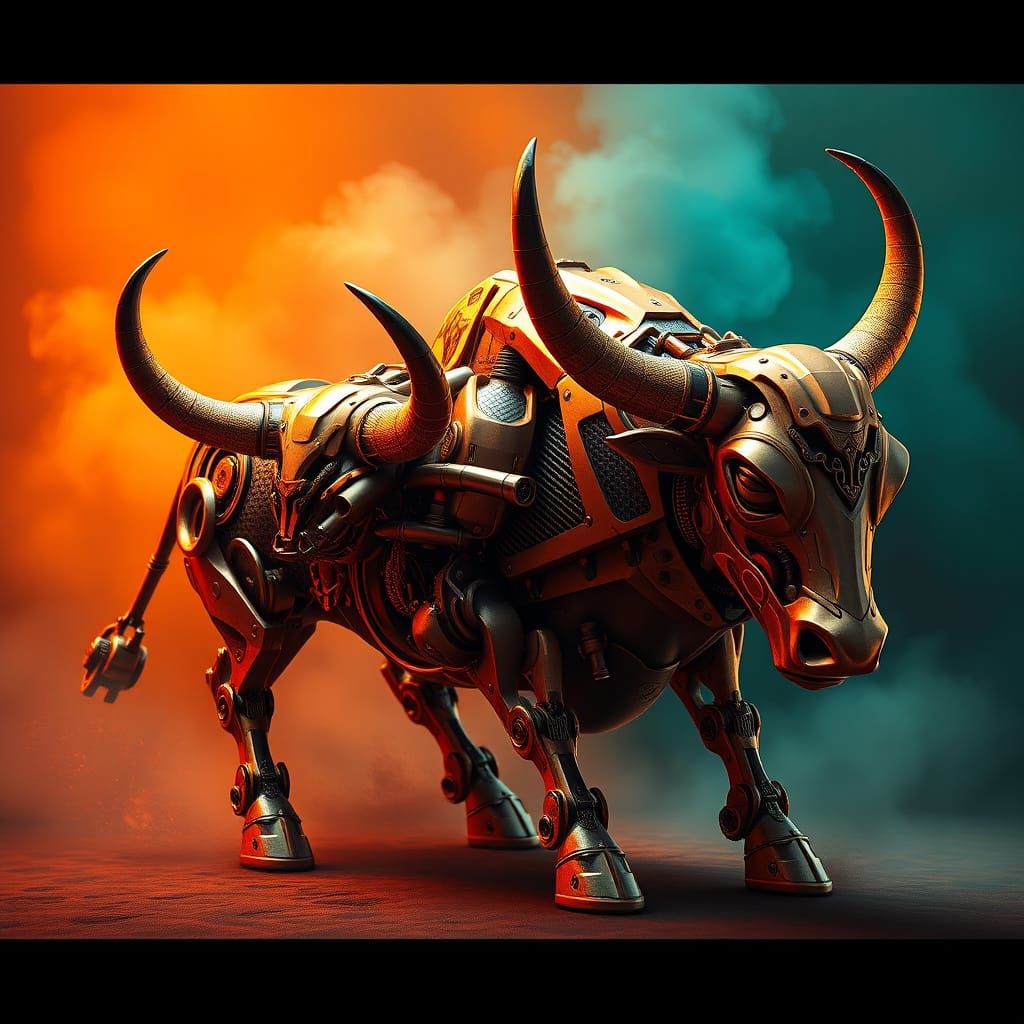 Elegant Mechanical Bull in Cyberpunk Style