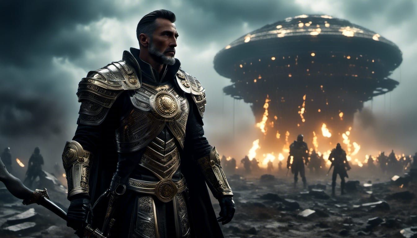 Cyborg in Trashpunk Wasteland with Ethereal Lighting