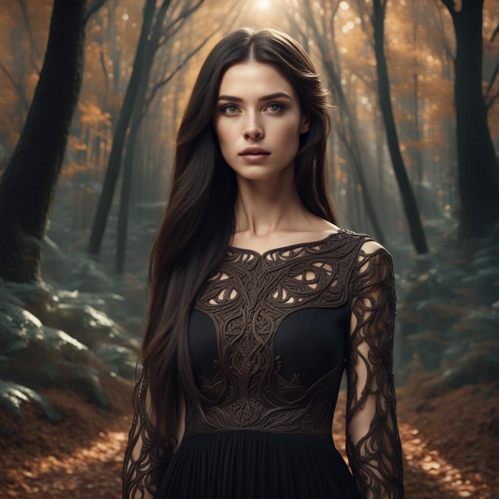 Young Woman in Black Dress, Matte Painting