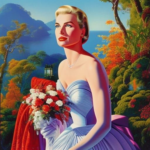 Grace Kelly with Biceps in Pixel Art Style