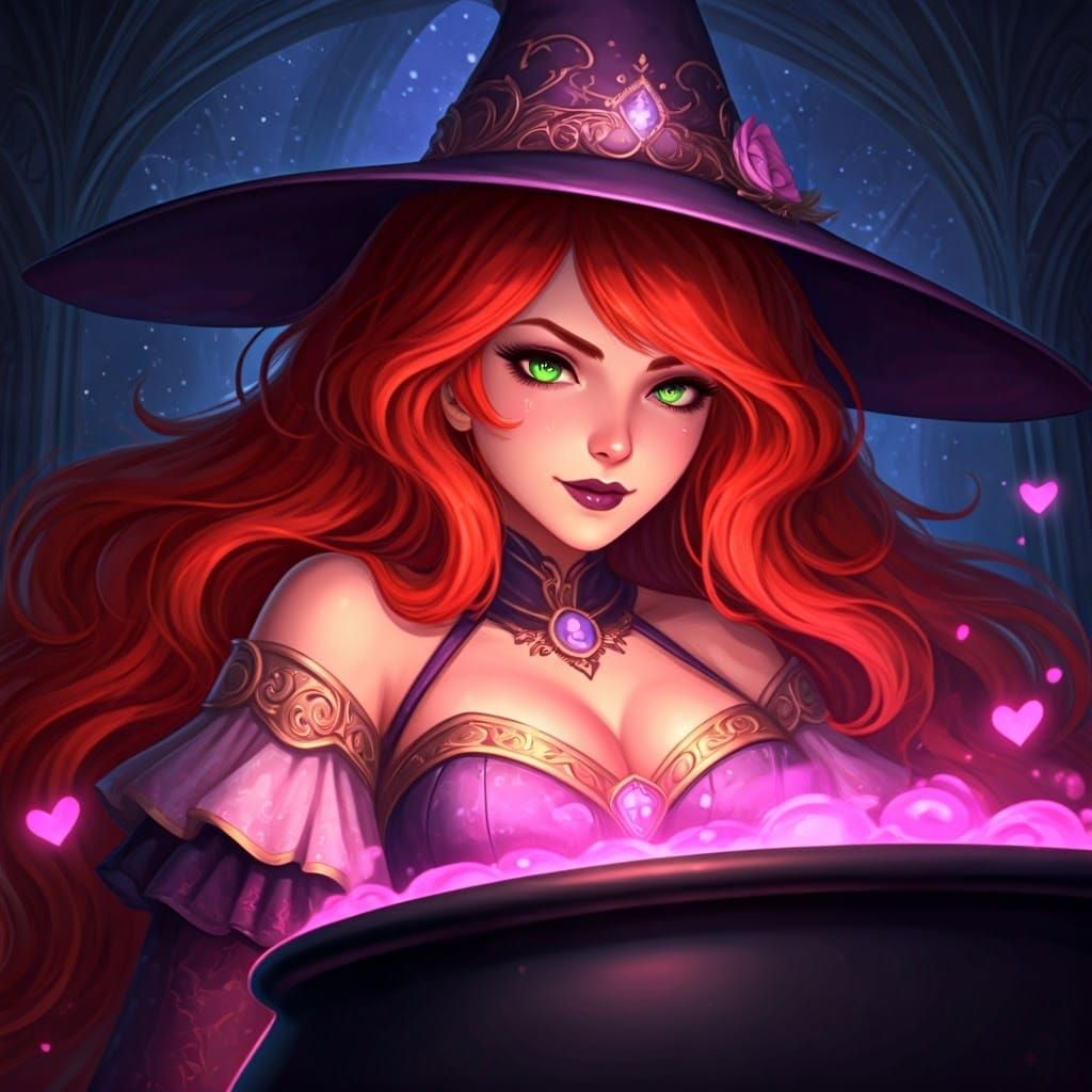 Glamorous Anime Witch Commanding Magical Potions