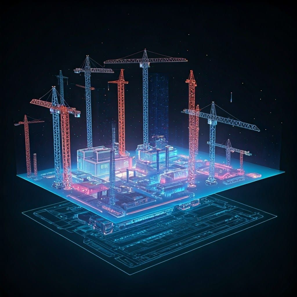 Cyberpunk Construction Yard Hologram in Ultra-Realistic Styl...