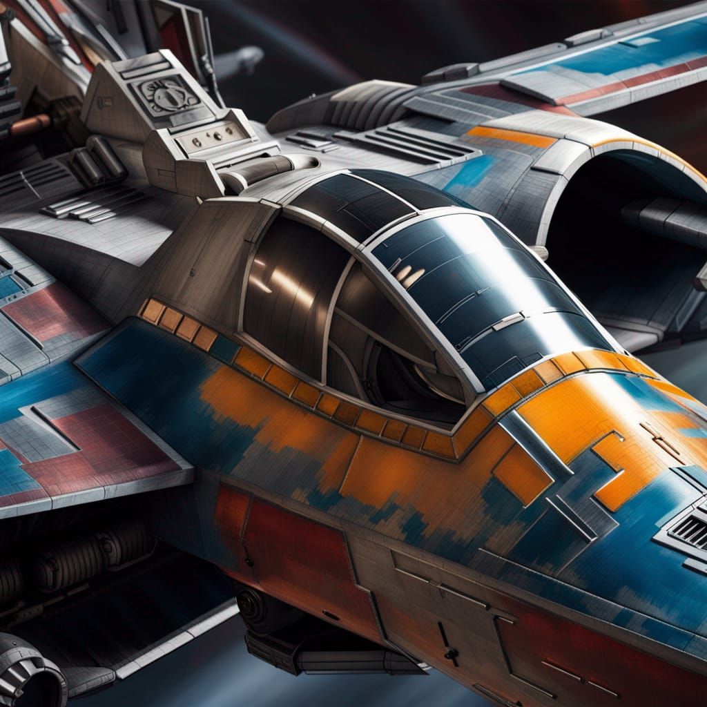 Detailed X-Wing Fighter Close-Up: Hyperrealistic Concept Art
