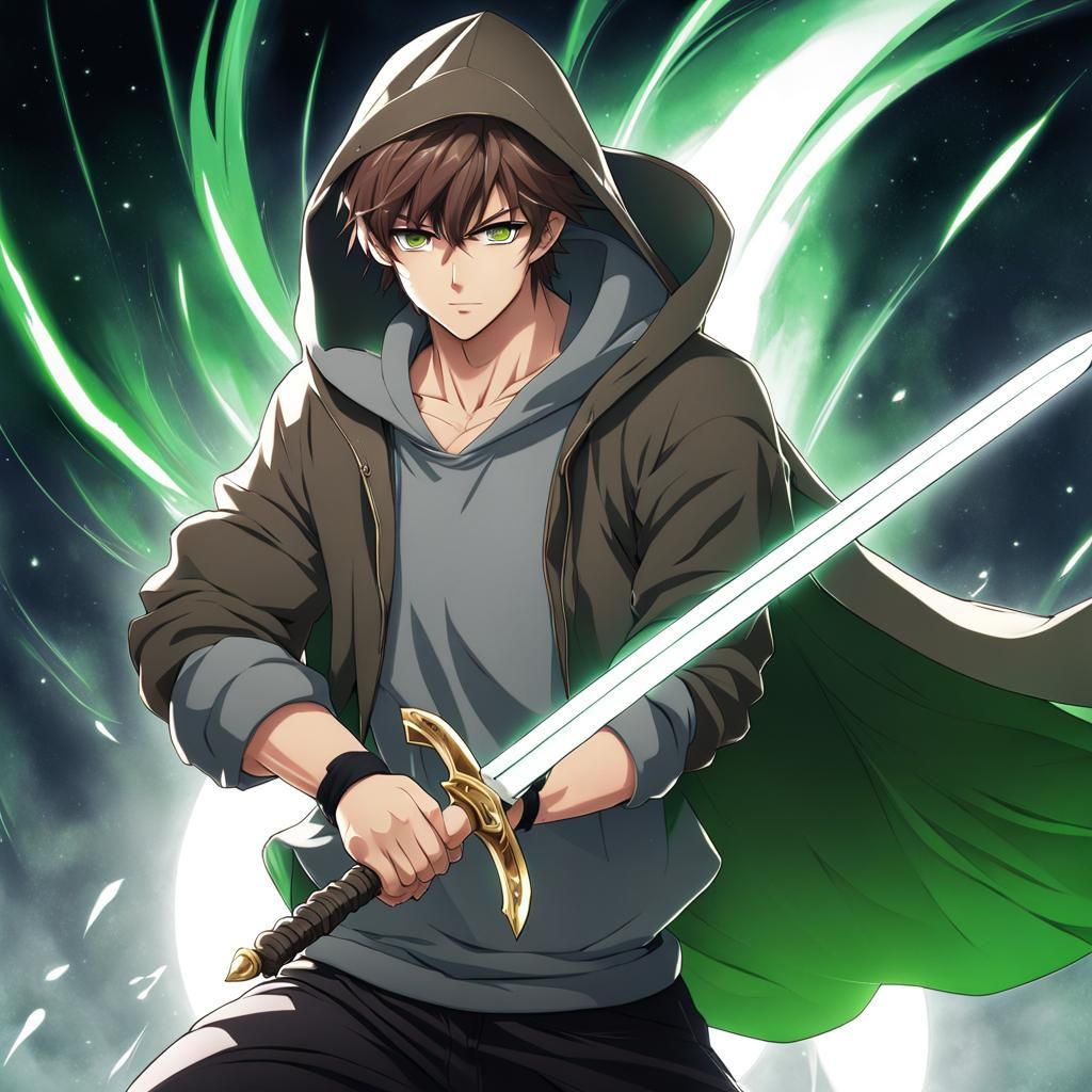 Anime Style Swordsman with Green Aura